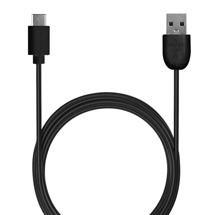 Puro USB-A - USB-C cable, 1m, Black ryhmässä ÄLYPUHELIMET JA TABLETIT / Laturit & Kaapelit / Kaapelit / Tyyppi C -kaapelit @ TP E-commerce Nordic AB (C60619)