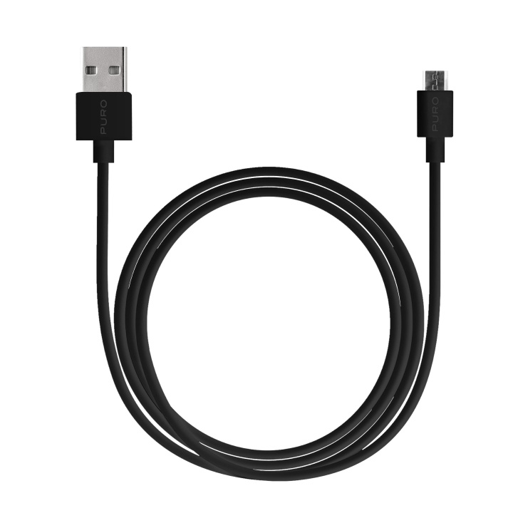 Puro USB-A - MicroUSB kabel, 2m, svart ryhmässä ÄLYPUHELIMET JA TABLETIT / Laturit & Kaapelit / Kaapelit / MicroUSB-kaapelit @ TP E-commerce Nordic AB (C60622)