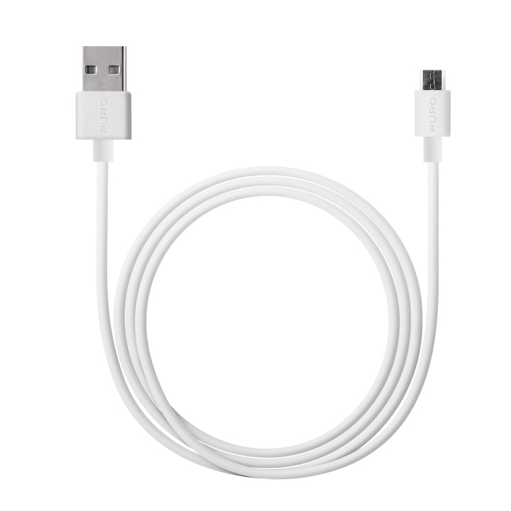 Puro USB-A - MicroUSB kabel, 2m, vit ryhmässä ÄLYPUHELIMET JA TABLETIT / Laturit & Kaapelit / Kaapelit / MicroUSB-kaapelit @ TP E-commerce Nordic AB (C60623)