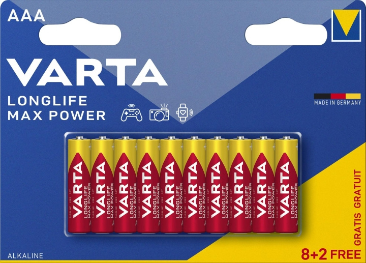 Varta Longlife Max Power AAA 10 Pack (8+2) ryhmässä KODINELEKTRONIIKKA / Paristot & Laturit / Akut / AAA @ TP E-commerce Nordic AB (C60773)