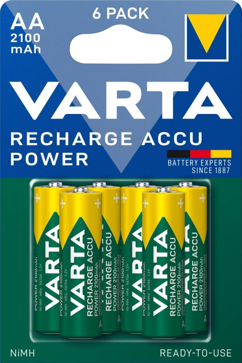 Varta Recharge Charge Accu Power AA 2100mAh 6 Pack ryhmässä KODINELEKTRONIIKKA / Paristot & Laturit / Ladattavat paristot / AA @ TP E-commerce Nordic AB (C60790)