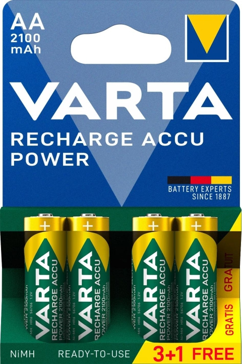 Varta Recharge Charge Accu Power AA 2100mAh 4 Pack (3+1) ryhmässä KODINELEKTRONIIKKA / Paristot & Laturit / Ladattavat paristot / AA @ TP E-commerce Nordic AB (C60791)