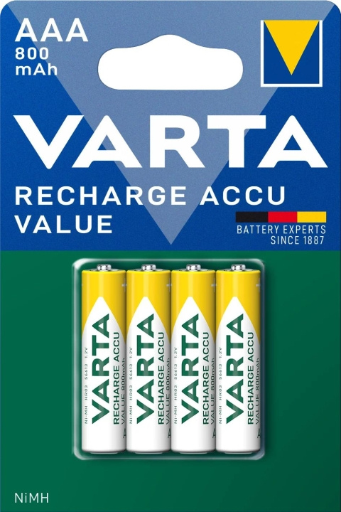 Varta Recharge Charge Accu Value AAA 800mAh 4 Pack ryhmässä KODINELEKTRONIIKKA / Paristot & Laturit / Ladattavat paristot / AAA @ TP E-commerce Nordic AB (C60792)