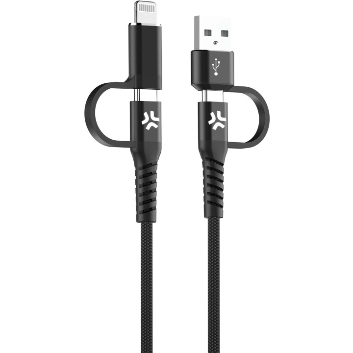 Celly 4-i-1-kabel USB-C/USB-A till USB-C/Lightning Max 60W 2 m Svart ryhmässä ÄLYPUHELIMET JA TABLETIT / Laturit & Kaapelit / Kaapelit / Lightning kaapelit @ TP E-commerce Nordic AB (C61392)