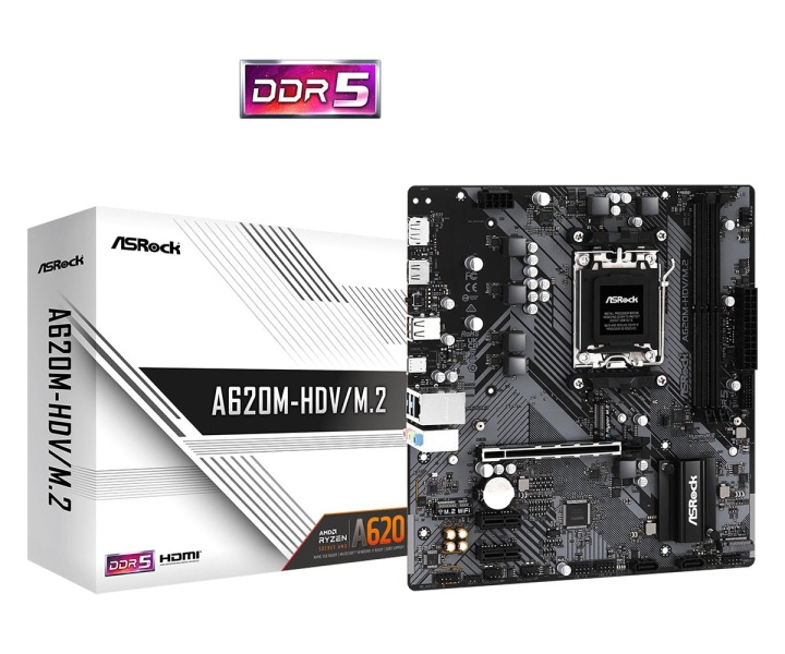 ASRock A620M-HDV/M.2 Micro-ATX AM5 AMD A620 ryhmässä TIETOKOONET & TARVIKKEET / Tietokoneen komponentit / Emolevyt @ TP E-commerce Nordic AB (C62554)