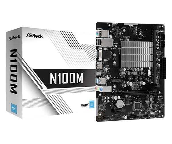 ASRock N100M Intel Q-Core - Retail ryhmässä TIETOKOONET & TARVIKKEET / Tietokoneen komponentit / Emolevyt @ TP E-commerce Nordic AB (C62559)