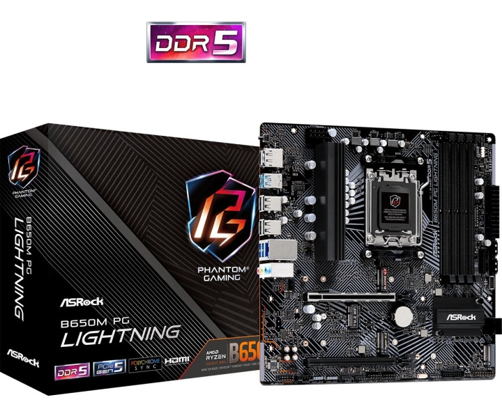 ASRock B650M PG Lightning Motherboard Micro ATX AM5 Socket DDR5 ryhmässä TIETOKOONET & TARVIKKEET / Tietokoneen komponentit / Emolevyt @ TP E-commerce Nordic AB (C62578)