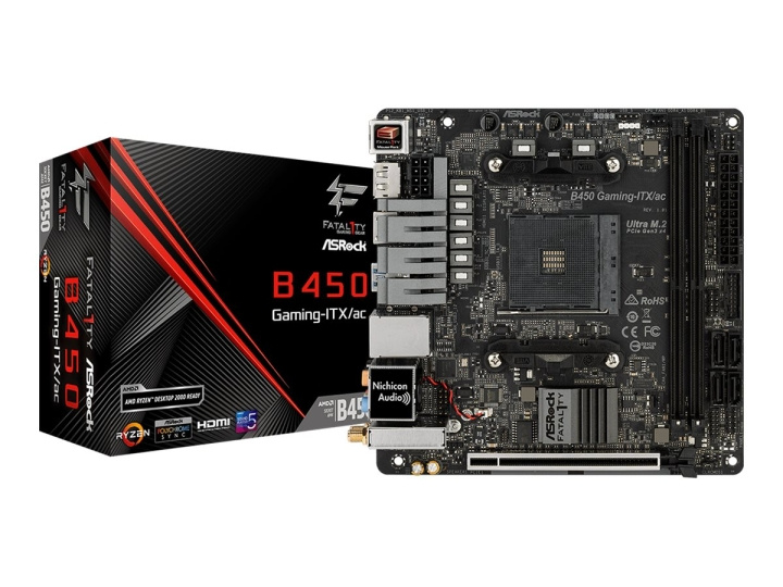 ASRock Fatal1ty B450 Gaming-ITX/ac Mini ITX AM4 AMD B450 ryhmässä TIETOKOONET & TARVIKKEET / Tietokoneen komponentit / Emolevyt @ TP E-commerce Nordic AB (C62602)