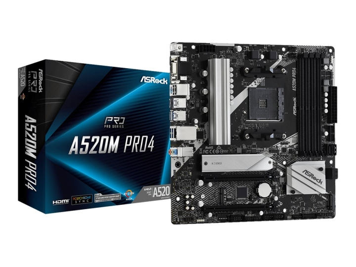 ASRock A520M Pro4 Micro-ATX AM4 AMD A520 ryhmässä TIETOKOONET & TARVIKKEET / Tietokoneen komponentit / Emolevyt @ TP E-commerce Nordic AB (C62637)