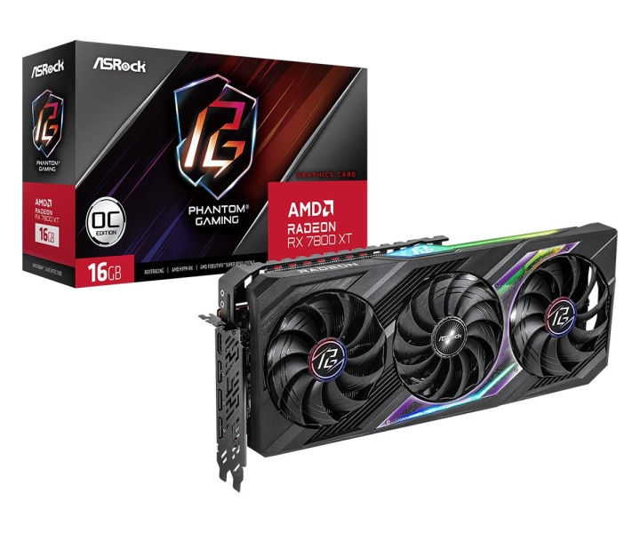 ASRock Phantom Gaming Radeon RX 7800 XT 16GB OC 16GB ryhmässä TIETOKOONET & TARVIKKEET / Tietokoneen komponentit / Näytönohjaimet @ TP E-commerce Nordic AB (C62675)