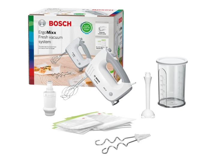 Bosch ErgoMixx MFQ364V0 Handmixer Turbofunktion Vit ryhmässä KOTI, TALOUS JA PUUTARHA / Kodinkoneet / Yleiskoneet ja monitoimikoneet / Tehosekoittimet @ TP E-commerce Nordic AB (C62711)