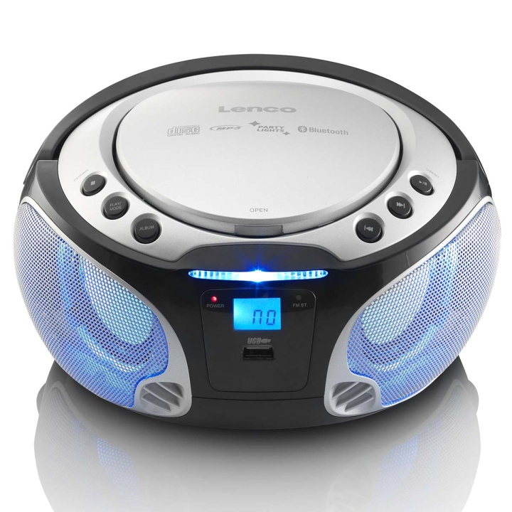 Lenco Kannettava FM-radio CD / MP3 / USB / Bluetooth-soitin® LED-valaistuksella Hopea ryhmässä KODINELEKTRONIIKKA / Ääni & Kuva / Kotiteatteri, HiFi ja kannettavat / Kannettavat musiikkisoittimet / CD-sottimet @ TP E-commerce Nordic AB (C64494)