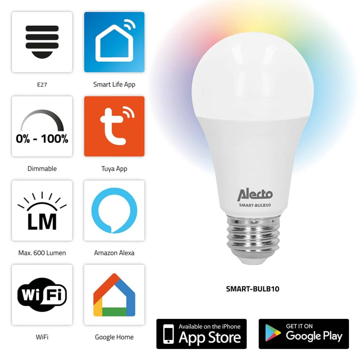 Alecto SMART-BULB10 Smart LED -värilamppu Wi-Fi-yhteydellä ryhmässä KOTI, TALOUS JA PUUTARHA / Älykodit / Älykäs valaistus @ TP E-commerce Nordic AB (C64497)