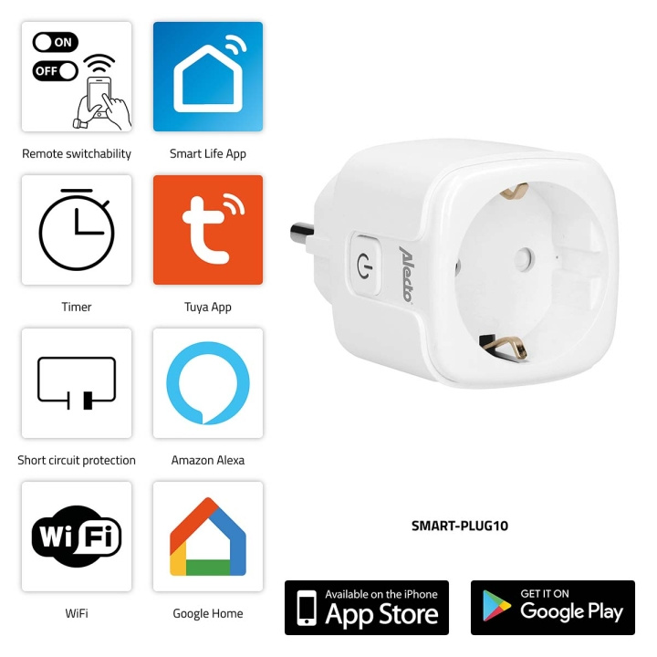 Alecto SMART-PLUG10 Smart Wi-Fi pistoke 16A 3680W ryhmässä KOTI, TALOUS JA PUUTARHA / Älykodit / Smart plugs @ TP E-commerce Nordic AB (C64502)