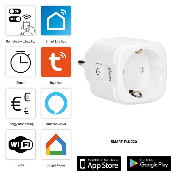 Alecto SMART-PLUG20 Smart Wi-Fi -pistoke energiamonitorilla 16A 3680W ryhmässä KOTI, TALOUS JA PUUTARHA / Älykodit / Smart plugs @ TP E-commerce Nordic AB (C64503)