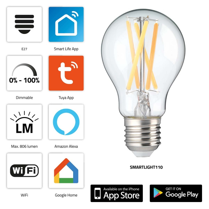 Alecto SMARTLIGHT110 Älykäs hehkulanka-LED-lamppu Wi-Fi-yhteydellä ryhmässä KOTI, TALOUS JA PUUTARHA / Älykodit / Älykäs valaistus @ TP E-commerce Nordic AB (C64508)