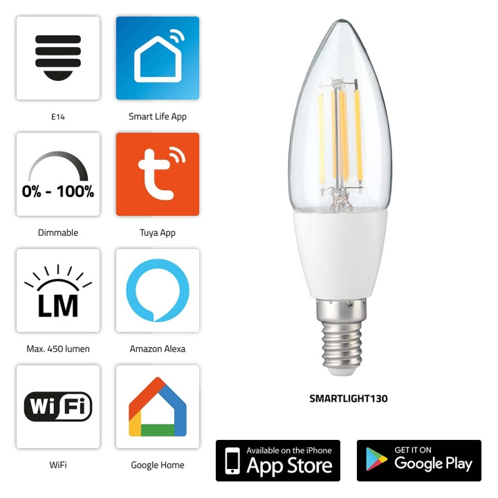 Alecto SMARTLIGHT130 Älykäs hehkulanka-LED-lamppu Wi-Fi-yhteydellä ryhmässä KOTI, TALOUS JA PUUTARHA / Älykodit / Älykäs valaistus @ TP E-commerce Nordic AB (C64510)