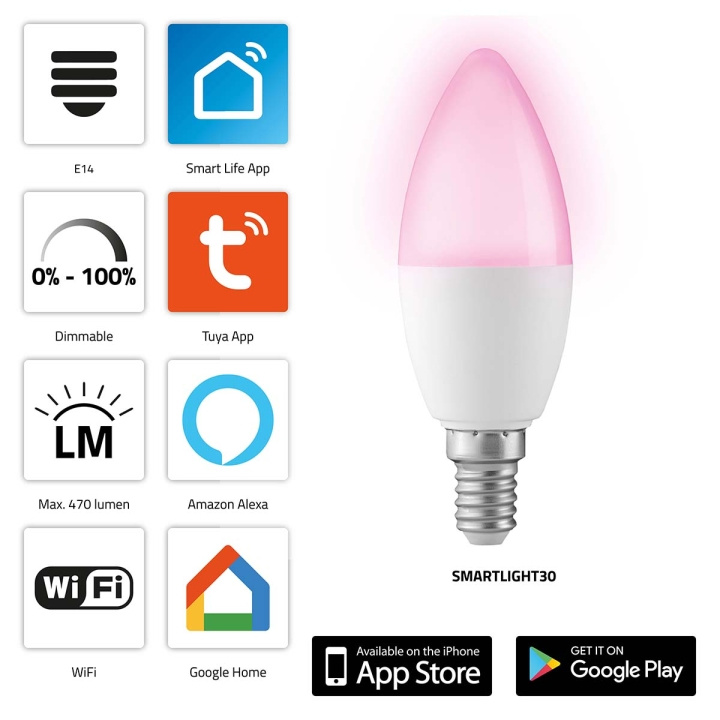 Alecto SMARTLIGHT30 Älykäs LED-värilamppu Wi-Fi-yhteydellä ryhmässä KOTI, TALOUS JA PUUTARHA / Älykodit / Älykäs valaistus @ TP E-commerce Nordic AB (C64511)