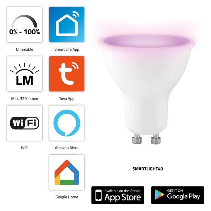 Alecto SMARTLIGHT40 Älykäs LED-värilamppu Wi-Fi-yhteydellä ryhmässä KOTI, TALOUS JA PUUTARHA / Älykodit / Älykäs valaistus @ TP E-commerce Nordic AB (C64512)