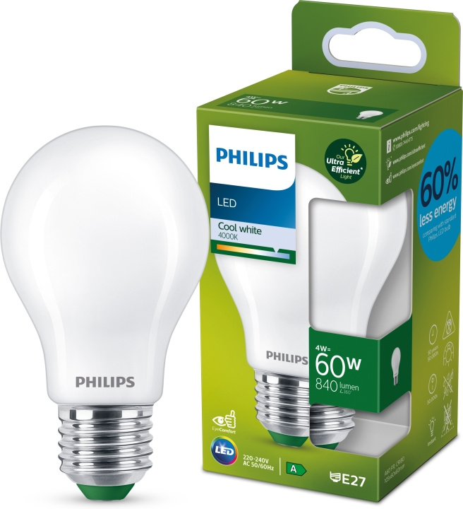 Philips Ultra Efficient LED -lamppu, E27, 4000K, 840 lm, opaalipintainen ryhmässä KODINELEKTRONIIKKA / Valaistus / LED-lamput @ TP E-commerce Nordic AB (C64857)