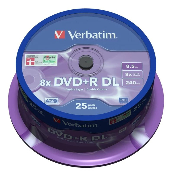Verbatim DVD+R DL, 8x, 8.56GB/240min, 35-pack spindel, matt silver ryhmässä KODINELEKTRONIIKKA / Tallennusvälineet / CD/DVD/BD-levyt / DVD+R @ TP E-commerce Nordic AB (C65237)