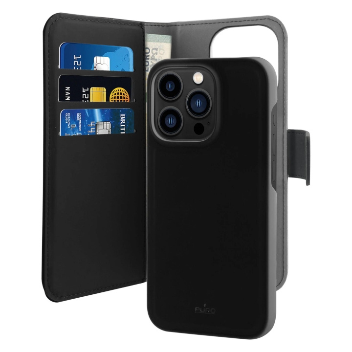 Puro iPhone 14 Pro Max Eco-Leather wallet, Black ryhmässä ÄLYPUHELIMET JA TABLETIT / Puhelimen suojakotelo / Apple / iPhone 14 @ TP E-commerce Nordic AB (C65312)