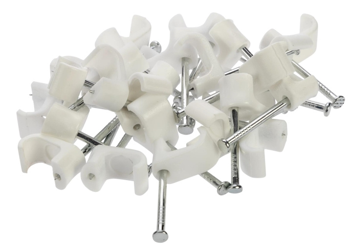 Nordic Quality Kabelklipps platt 6x10mm, Vit, 25 st ryhmässä KODINELEKTRONIIKKA / Kaapelit & Sovittimet / Kaapelinhallinta @ TP E-commerce Nordic AB (C65768)
