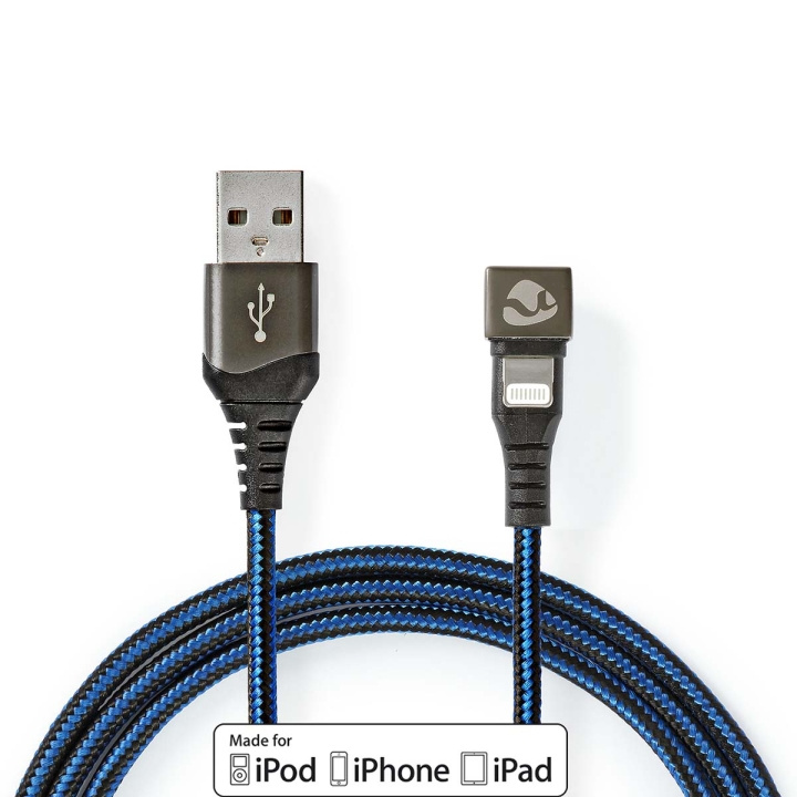 Nedis USB kaapeli | USB 2.0 | Apple Lightning 8-Pin | USB-A Uros | 12 W | 480 Mbps | Niklattu | 1.00 m | Pyöreä | Nailon / Punottu | Musta / Sininen | Laatikko kannella ja ikkunalla ryhmässä ÄLYPUHELIMET JA TABLETIT / Laturit & Kaapelit / Kaapelit / Lightning kaapelit @ TP E-commerce Nordic AB (C66176)