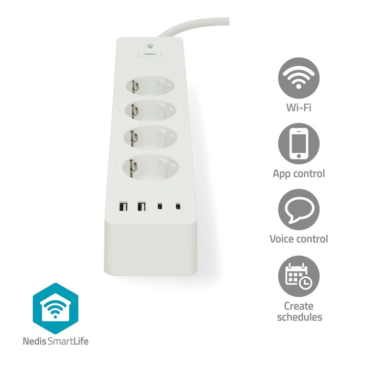 Nedis SmartLife Jatkojohto | Wi-Fi | 2x USB-A / 2x USB-C™ / 4x plug with earth contact (CEE 7/3) | 16 A | 3680 W | 2.00 m | 0 - 55 °C | Android™ / IOS | Valkoinen ryhmässä KOTI, TALOUS JA PUUTARHA / Sähkö & Valaistus / Jatkojohdot @ TP E-commerce Nordic AB (C66695)