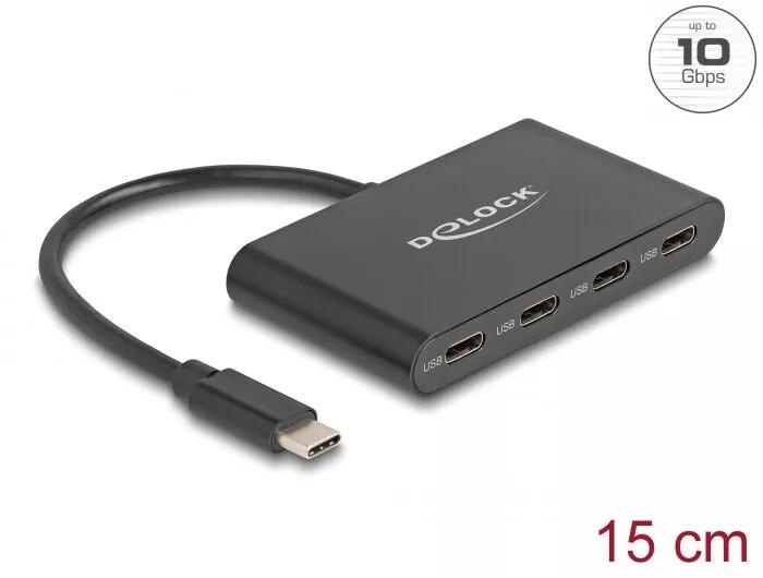 DeLOCK USB 3.2 Gen 2 USB Type-C™ Hub with 4 x USB Type-C™ female ryhmässä TIETOKOONET & TARVIKKEET / Tietokonetarvikkeet / USB-telakat @ TP E-commerce Nordic AB (C70540)