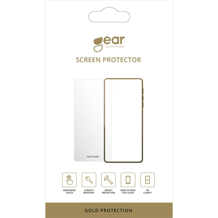 Gear Glass Prot. Flat Case Friendly 2.5D GOLD iPhone 16 Pro ryhmässä ÄLYPUHELIMET JA TABLETIT / Puhelimen suojakotelo / Apple / iPhone 16 @ TP E-commerce Nordic AB (C71666)