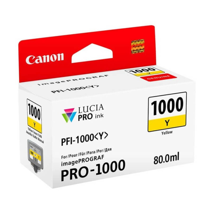 Canon Ink 0549C001 PFI-1000 Yellow ryhmässä TIETOKOONET & TARVIKKEET / Tulostimet & Tarvikkeet / Musteet ja väriaineet / Mustepatruunat / Canon @ TP E-commerce Nordic AB (C76478)