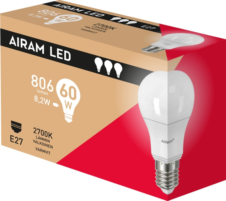 Airam LED -lamppu 3-pack, E27, 2700 K, 806 lm ryhmässä KODINELEKTRONIIKKA / Valaistus / LED-lamput @ TP E-commerce Nordic AB (C77517)