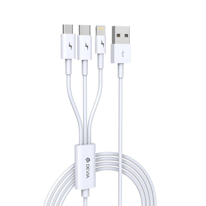 Devia kaapeli 3in1 Smart EC141 USB - Lightning + USB-C + MicroUSB 1,2 m 2A valkoinen ryhmässä ÄLYPUHELIMET JA TABLETIT / Laturit & Kaapelit / Kaapelit / Lightning kaapelit @ TP E-commerce Nordic AB (C78537)
