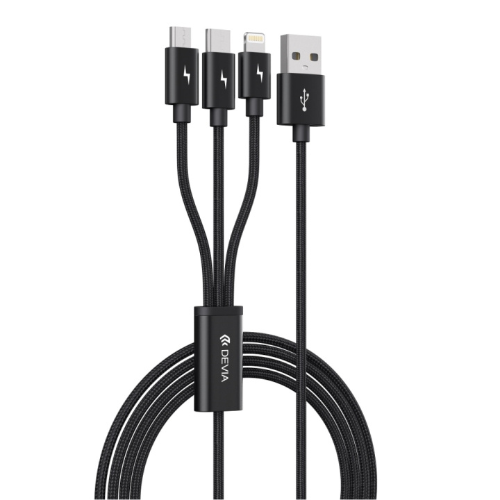 Devia kaapeli 3in1 Gracious EC048 USB - Lightning + USB-C + MicroUSB 1,2 m 3A musta ryhmässä ÄLYPUHELIMET JA TABLETIT / Laturit & Kaapelit / Kaapelit / Lightning kaapelit @ TP E-commerce Nordic AB (C78602)