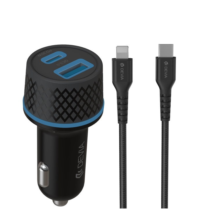 Devia autolaturi Extreme PD QC 1x USB-C 1x USB 52,5W musta + USB-C - Lightning-kaapeli ryhmässä ÄLYPUHELIMET JA TABLETIT / Laturit & Kaapelit / Autolaturi / Autolaturi Tyyppi C @ TP E-commerce Nordic AB (C78663)