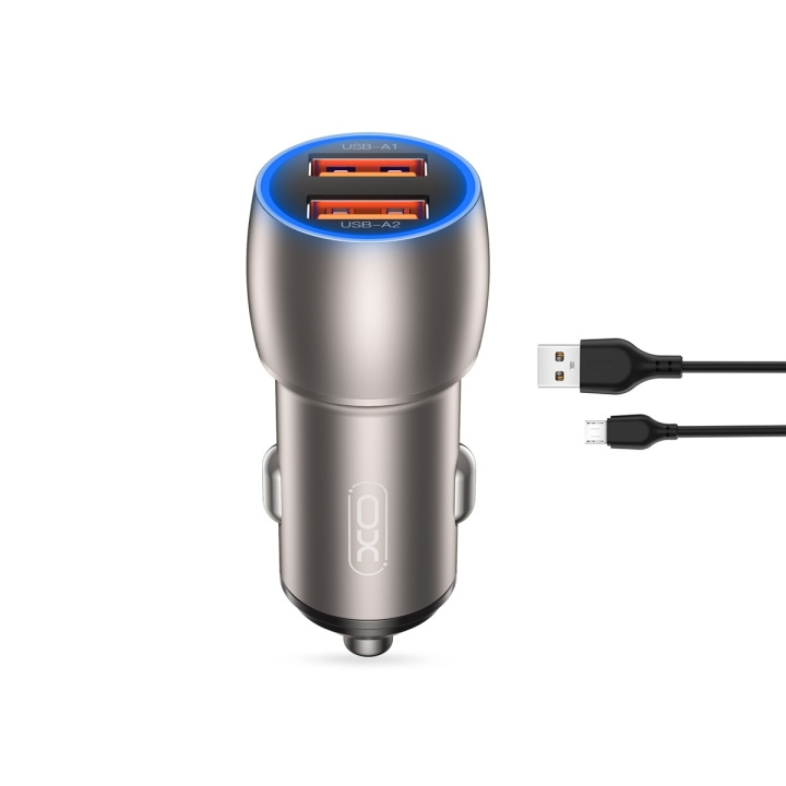 Xo autolaturi CC52 QC 36W 2x USB harmaa + microUSB-kaapeli ryhmässä ÄLYPUHELIMET JA TABLETIT / Laturit & Kaapelit / Autolaturi / Autolaturi microUSB @ TP E-commerce Nordic AB (C79248)