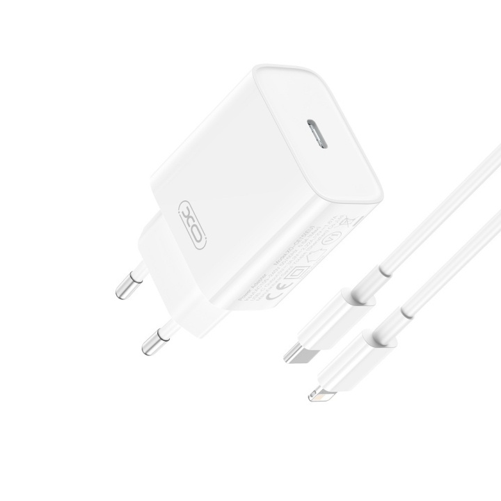 Xo seinälaturi CE15 PD 20W 1x USB-C valkoinen + USB-C - Lightning-kaapeli ryhmässä ÄLYPUHELIMET JA TABLETIT / Laturit & Kaapelit / Seinälaturi / Seinälaturi Type C @ TP E-commerce Nordic AB (C79270)