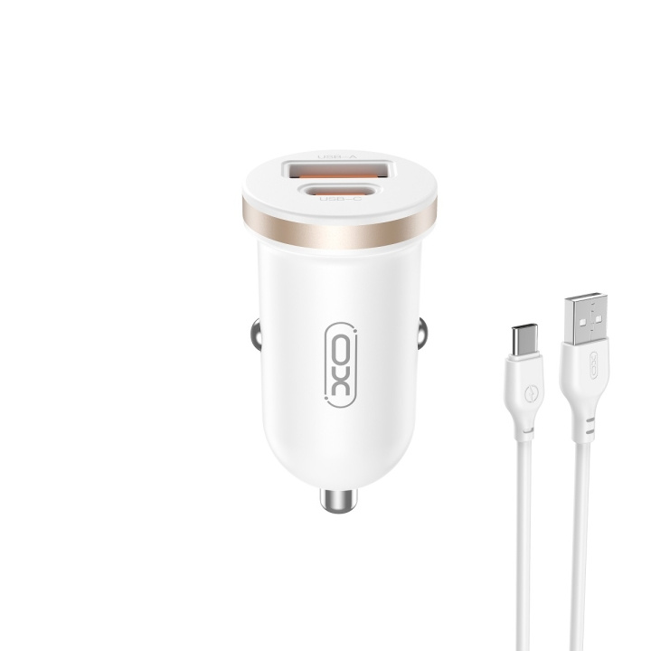XO billaddare CC56 PD 30W QC 1x USB 1x USB-C vit + USB - USB-C kabel ryhmässä ÄLYPUHELIMET JA TABLETIT / Laturit & Kaapelit / Autolaturi / Autolaturi Tyyppi C @ TP E-commerce Nordic AB (C79288)