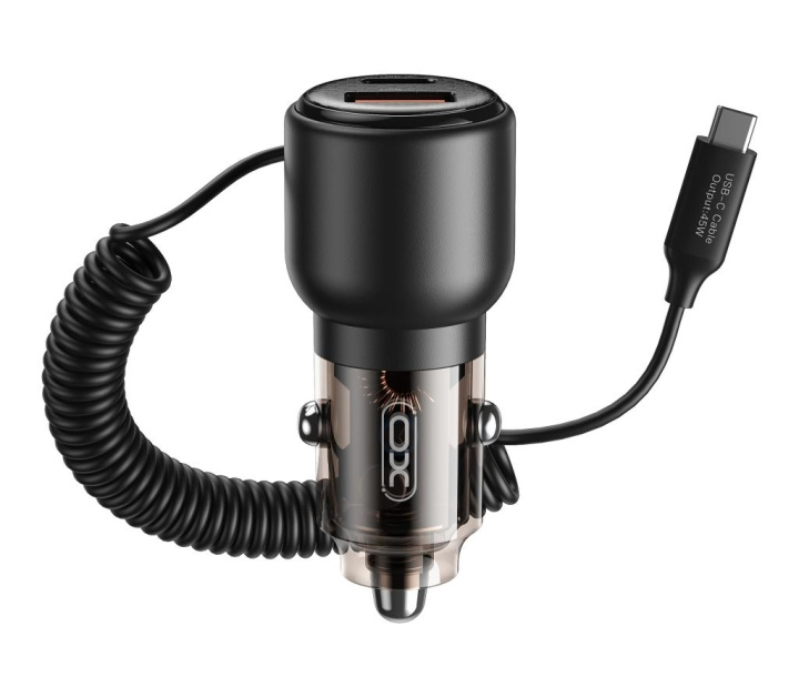 Xo autolaturi CC59 65W 1x USB 1x USB-C tahrat USB-C-kaapelilla + USB-C - USB-C-kaapeli ryhmässä ÄLYPUHELIMET JA TABLETIT / Laturit & Kaapelit / Autolaturi / Autolaturi Tyyppi C @ TP E-commerce Nordic AB (C79307)