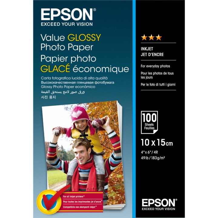 Epson 10x15 Value Glossy Photo Paper 10x15cm - 100 sheets ryhmässä KODINELEKTRONIIKKA / Valokuvat & Videot / Valokuvauslaitteet / Muut @ TP E-commerce Nordic AB (C79453)