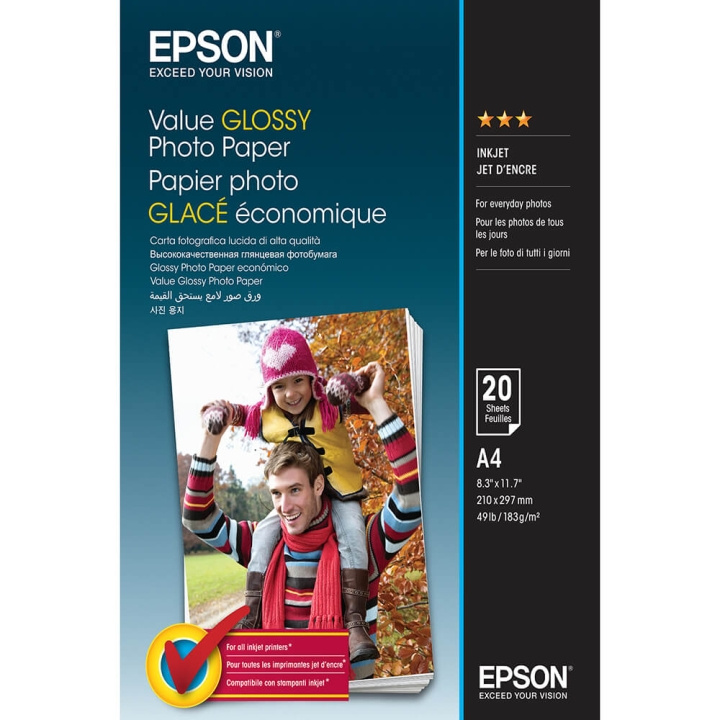 Epson A4 Value Glossy Photo Paper A4 - 20 sheets ryhmässä KODINELEKTRONIIKKA / Valokuvat & Videot / Valokuvauslaitteet / Muut @ TP E-commerce Nordic AB (C79457)