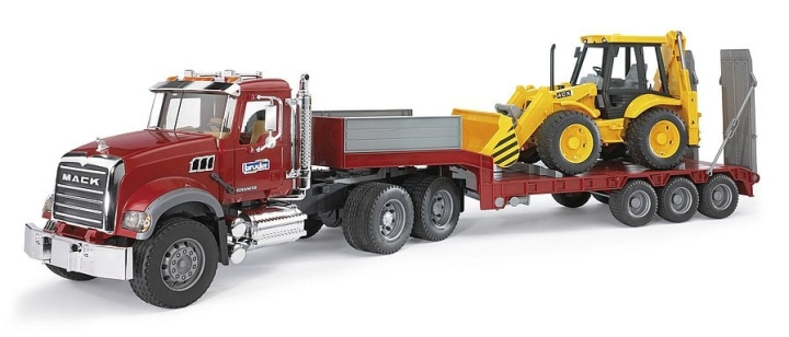 Bruder Brother MACK-graniittiauto, jossa on matalakuormaaja ja JCB 4CX -kaivurikuormaaja (02813) ryhmässä LELUT, TUOTTEET LAPSILLE JA VAUVOILLE / Leikkikalut, Askartelu &Pelit / Leikkiautot @ TP E-commerce Nordic AB (C83637)