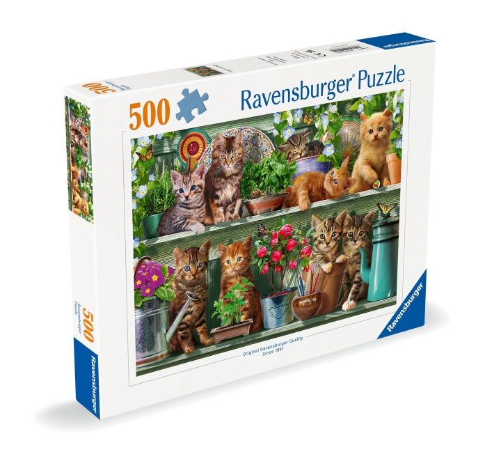 Ravensburger Puzzle Cats On The Shelf 500p (12000205) ryhmässä URHEILU, VAPAA-AIKA JA HARRASTUS / Harrastus / Palapeli @ TP E-commerce Nordic AB (C86408)