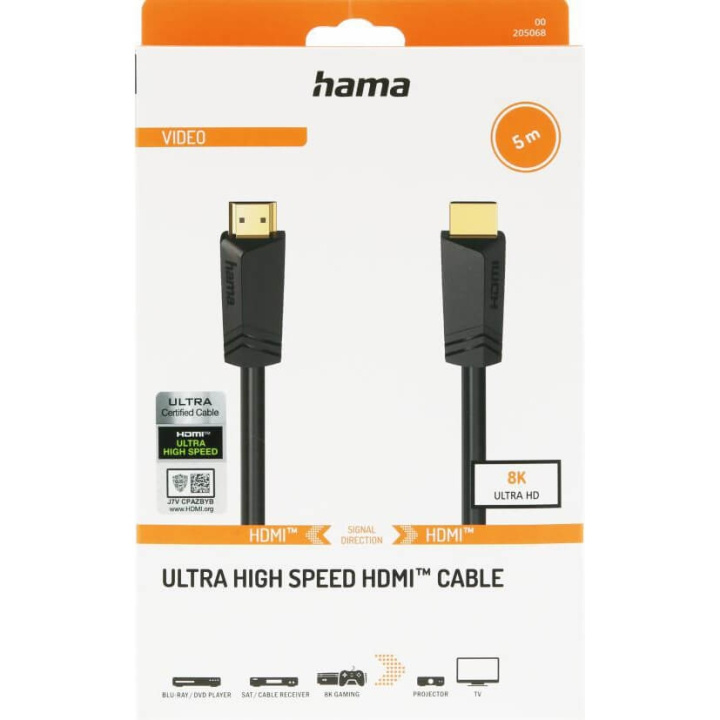 Hama Cable HDMI Ultra High Speed 8K 48Gbit/s 5.0m Gold ryhmässä KODINELEKTRONIIKKA / Kaapelit & Sovittimet / HDMI / Kaapelit @ TP E-commerce Nordic AB (C90736)