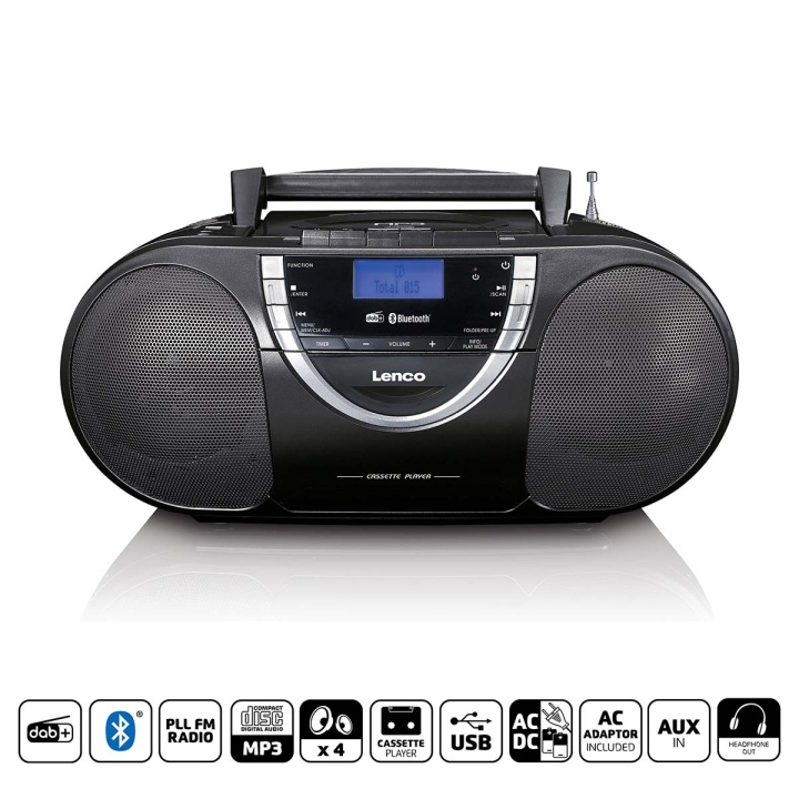 Lenco Kannettava DAB+- ja FM-radio CD-kasetilla ja Bluetoothilla Musta ryhmässä KODINELEKTRONIIKKA / Ääni & Kuva / Kotiteatteri, HiFi ja kannettavat / Radio & Herätyskellot / Radio @ TP E-commerce Nordic AB (C90755)