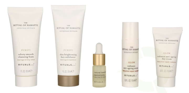 Rituals Namaste Set 84 ml Cleansing Foam 30ml/Exfoliator 30ml/Booster 4ml/Serum 10ml/Day Cream 10ml ryhmässä KAUNEUS JA TERVEYS / Lahjapakkaukset / Naisten lahjapakkaukset @ TP E-commerce Nordic AB (C92003)