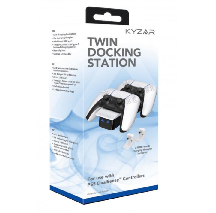 Kyzar Twin-telakointiasema PS5:lle ryhmässä KODINELEKTRONIIKKA / Pelikonsolit & Tarvikkeet / Sony PlayStation 5 / Tarvikkeet @ TP E-commerce Nordic AB (C92506)