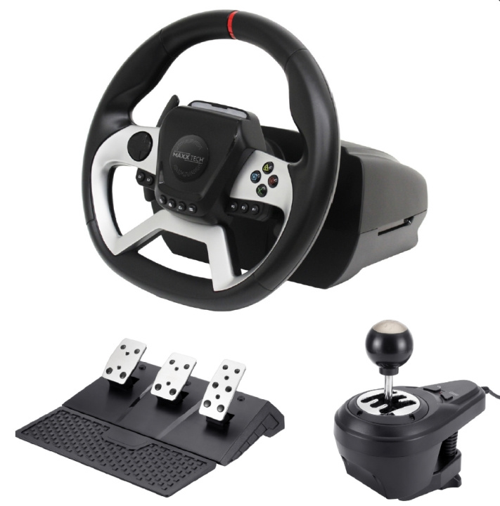 Maxx Tech Pro FF Racing Wheel Kit (pyörä, 3-poljinsarja ja vaihteisto) - PS4/PC/ XBOX ryhmässä TIETOKOONET & TARVIKKEET / GAMING / Ohjauspyörät ja joystickit @ TP E-commerce Nordic AB (C93140)