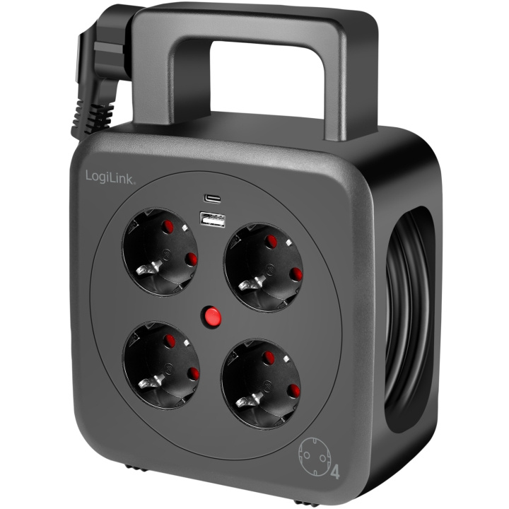 LogiLink Kabelvinda 5 meter 4 jordade uttag + USB-A/USB-C 20W IP20 ryhmässä KOTI, TALOUS JA PUUTARHA / Sähkö & Valaistus / Kaapeli kela @ TP E-commerce Nordic AB (C93474)